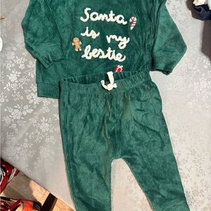 Carter's Green Corduroy Kids Matching Set - "Santa is my Bestie"
